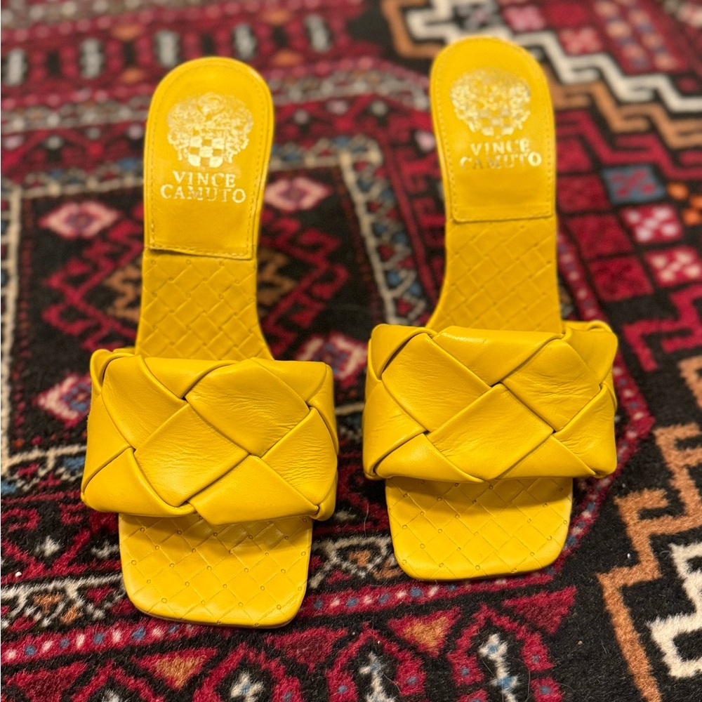 Vince Camuto Mustard Yellow Woven Sandals